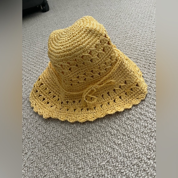 Talbots Yellow Straw Sun Hat Braided Straw with Bow - Picture 2 of 4